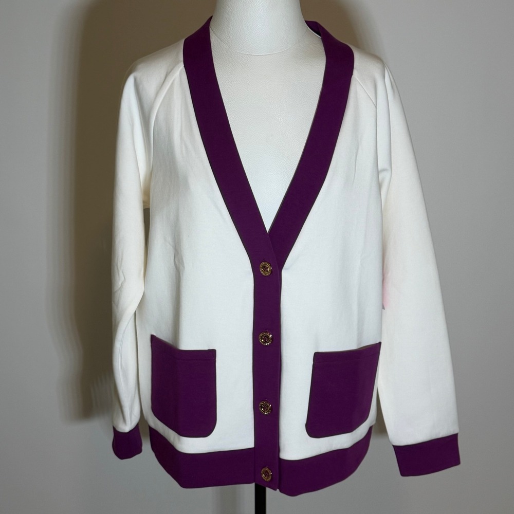 NWD Stella Parker Sport UPF 50 Cardigan Sweater White/Purple Womens Size Medium